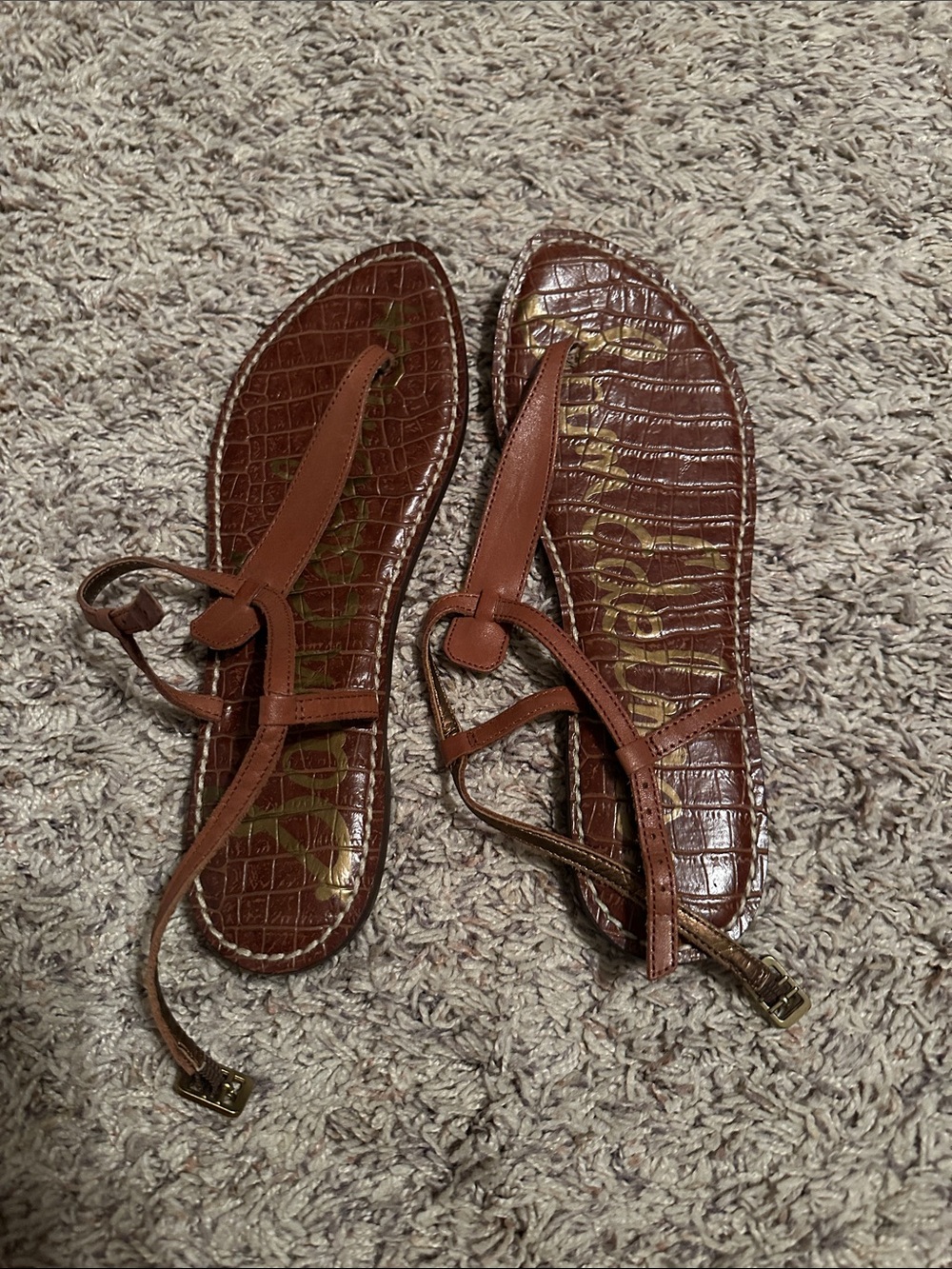 Sam Edelman Brown Croc-Embossed T-Strap Sandals - Women